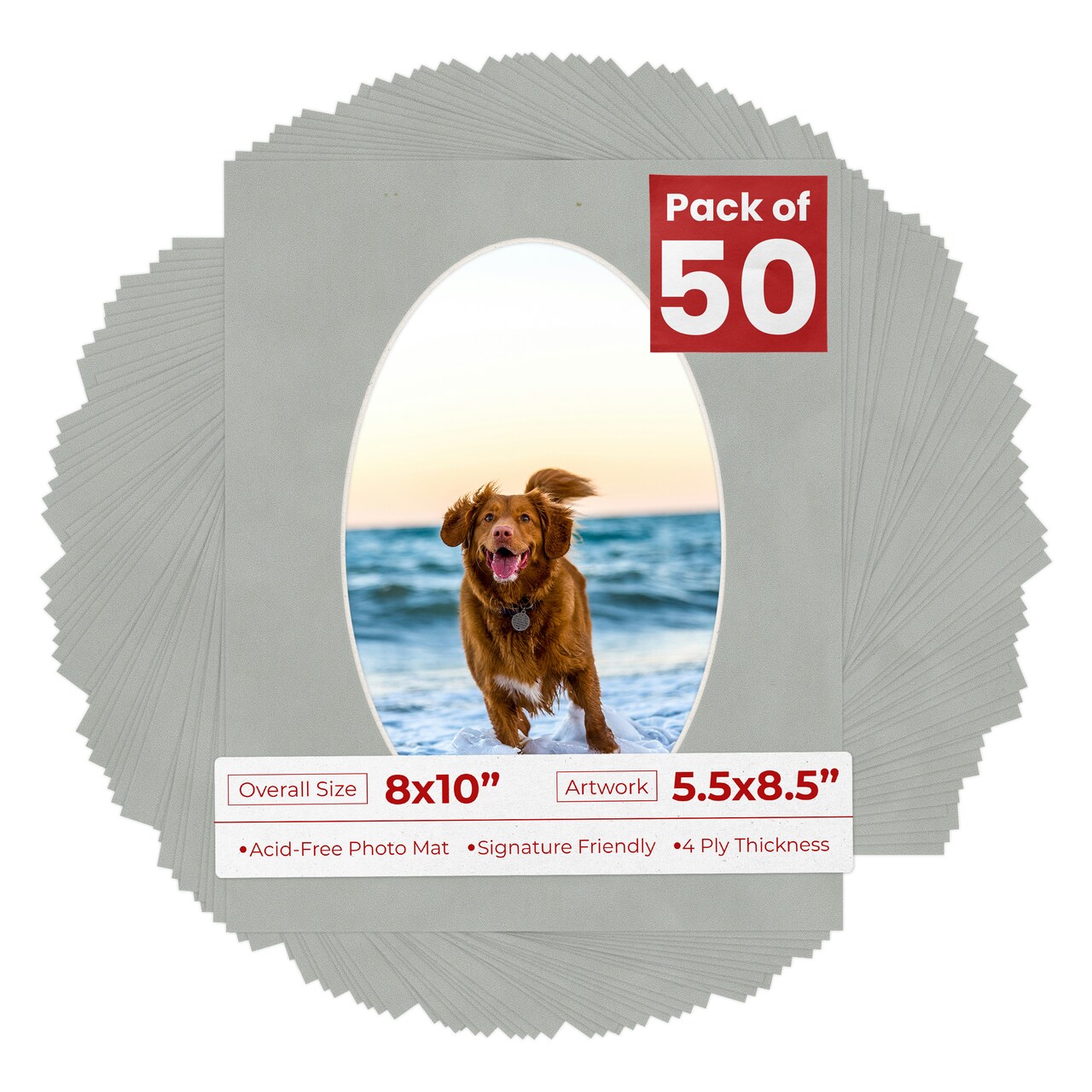 Light Grey Suede Mat Board for 8x10 Frames - Oval Opening for 5.5x8.5 Photos